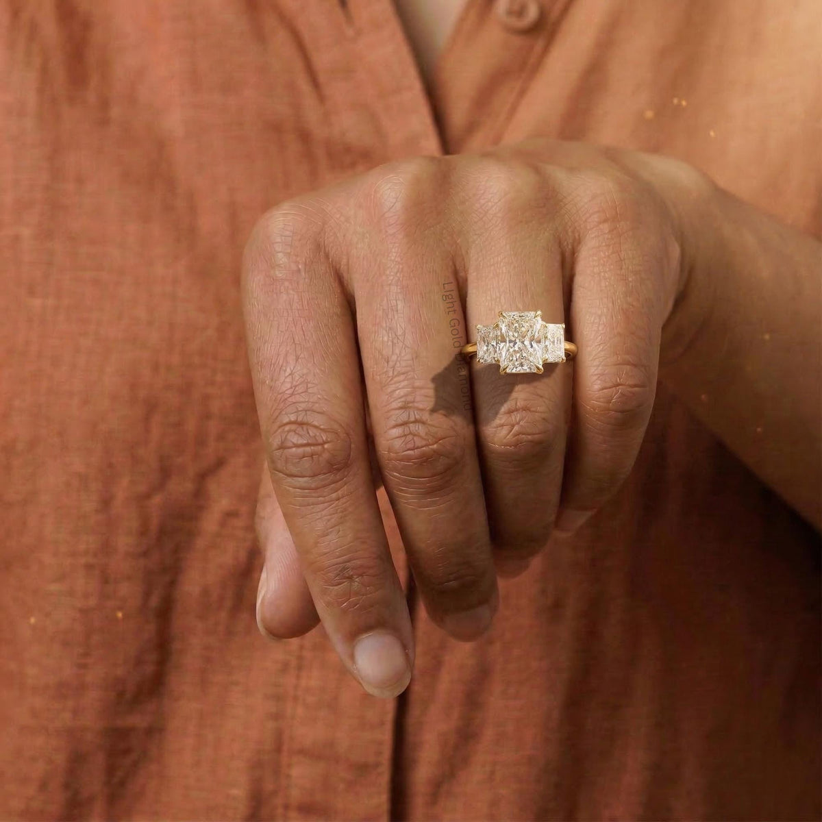 Radiant Diamond Three Stone Engagement Ring
