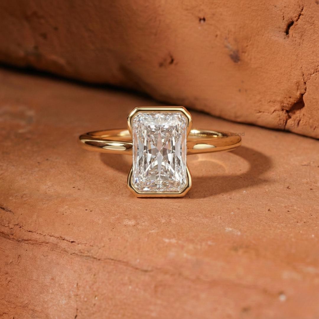 Radiant Lab Grown Diamond Engagement Ring Half Bezel