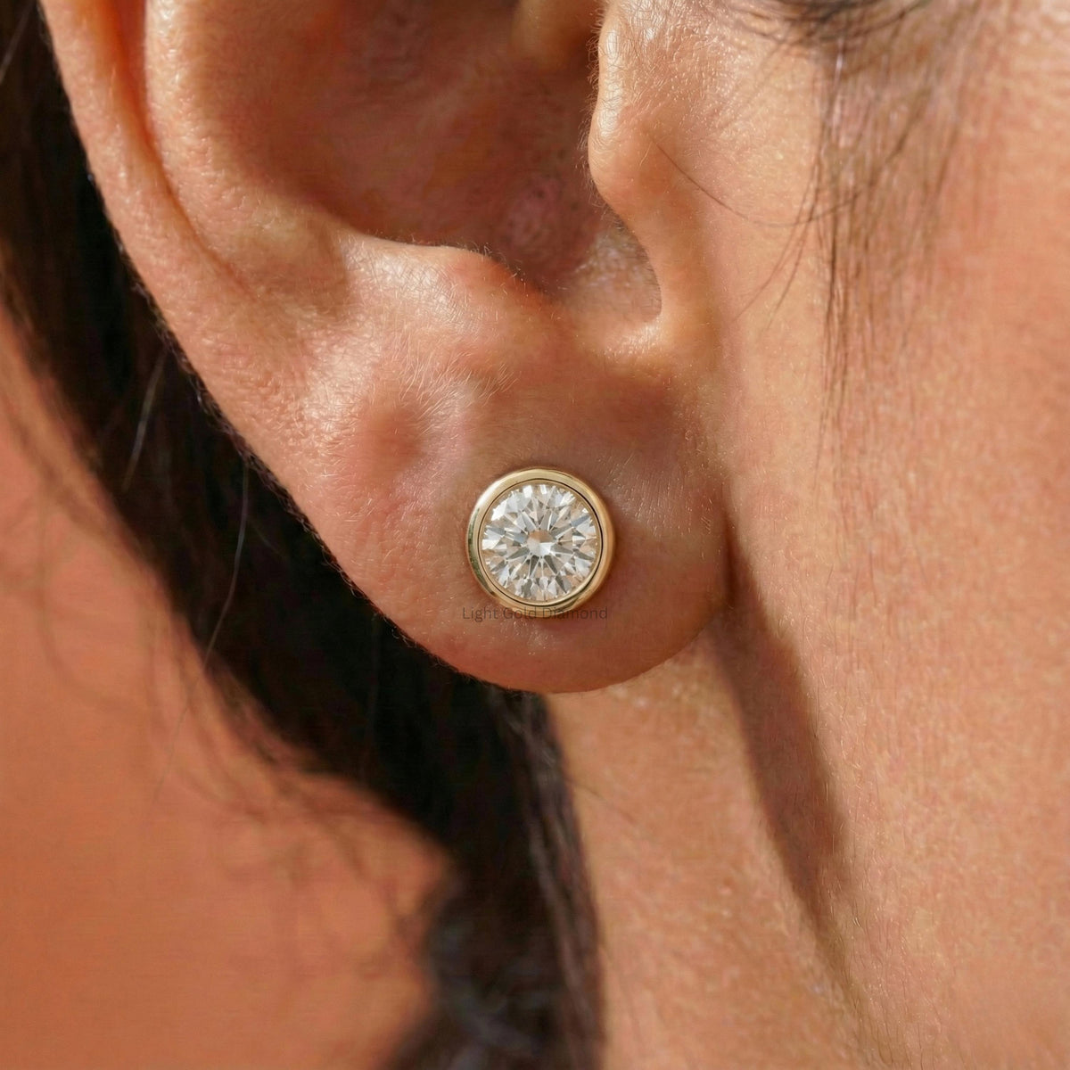 Round Diamond Bezel Set Stud Earring
