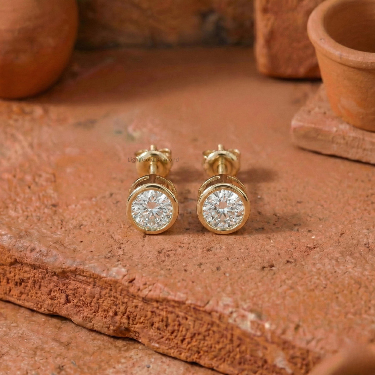 Round Diamond Bezel Set Stud Earring