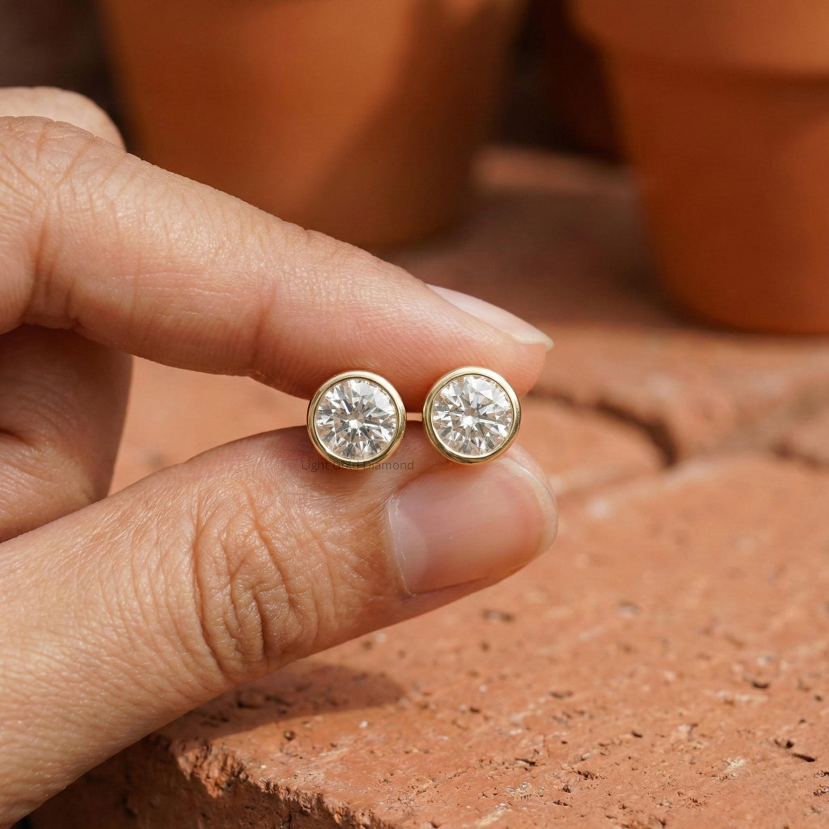 Round Diamond Bezel Set Stud Earring