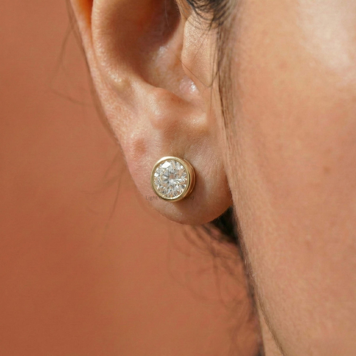 Round Diamond Bezel Set Stud Earring