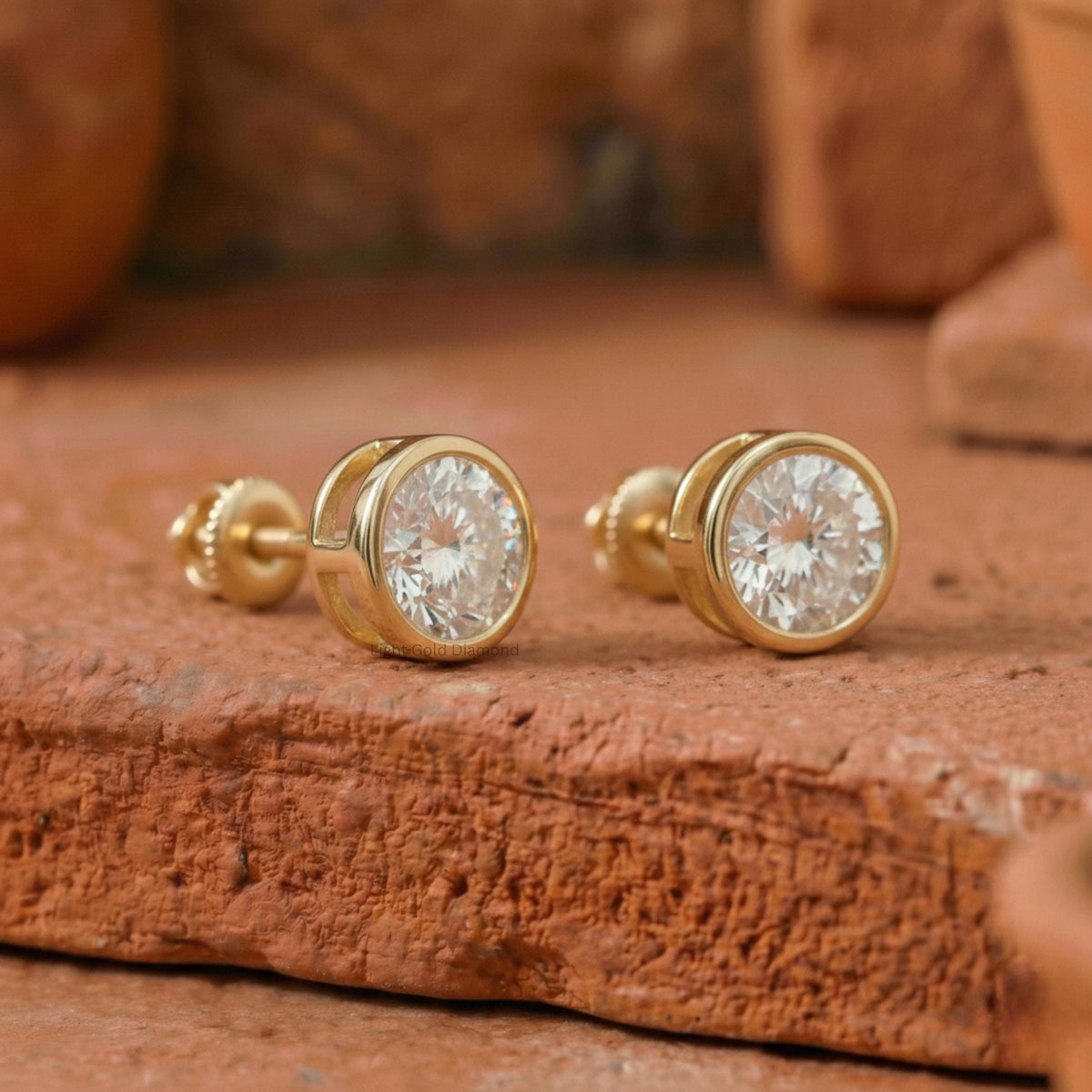 Round Diamond Bezel Set Stud Earring