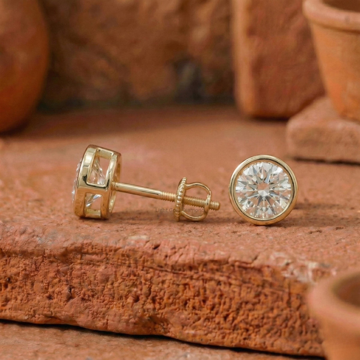 Round Diamond Bezel Set Stud Earring