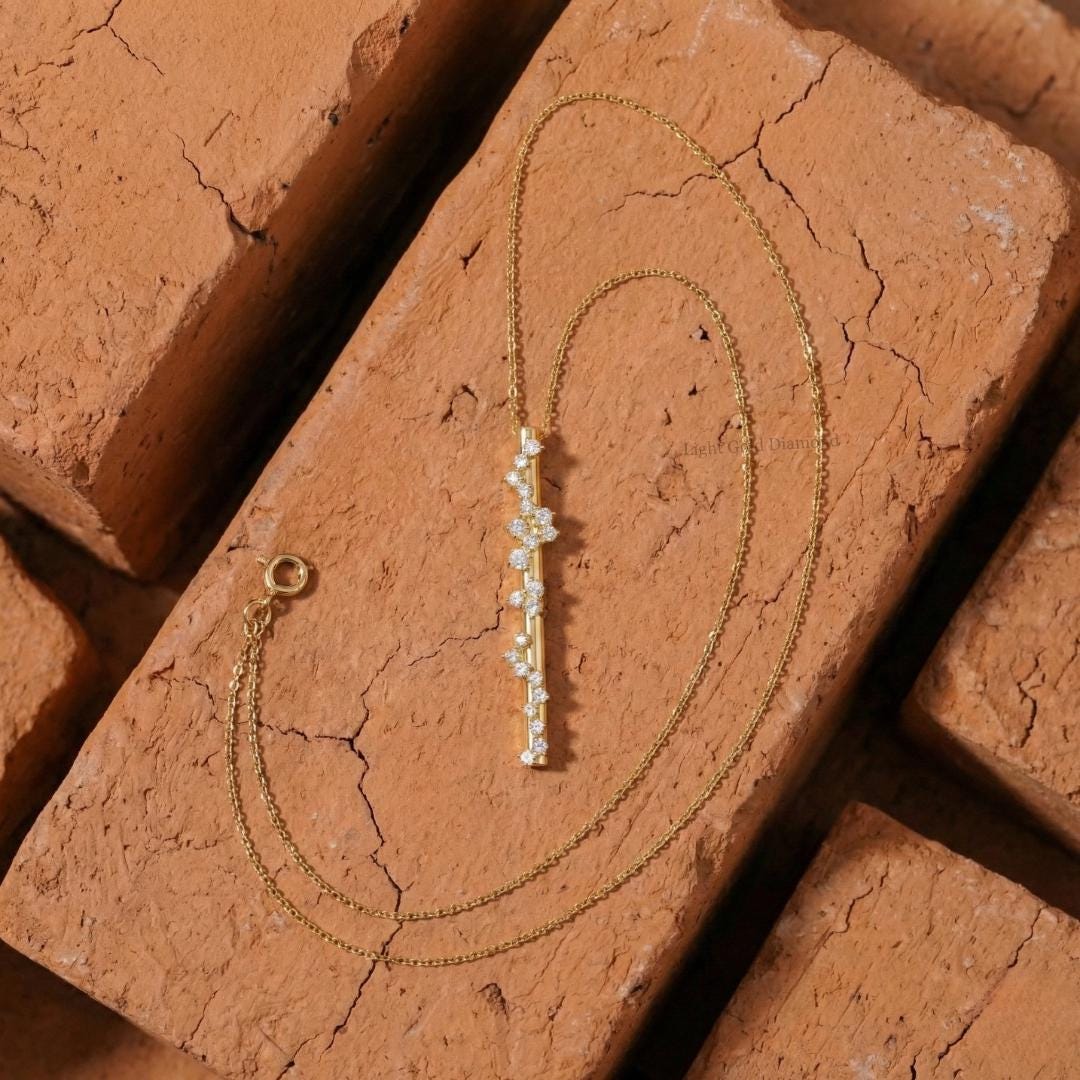 Round Diamond Gold Bar Necklace
