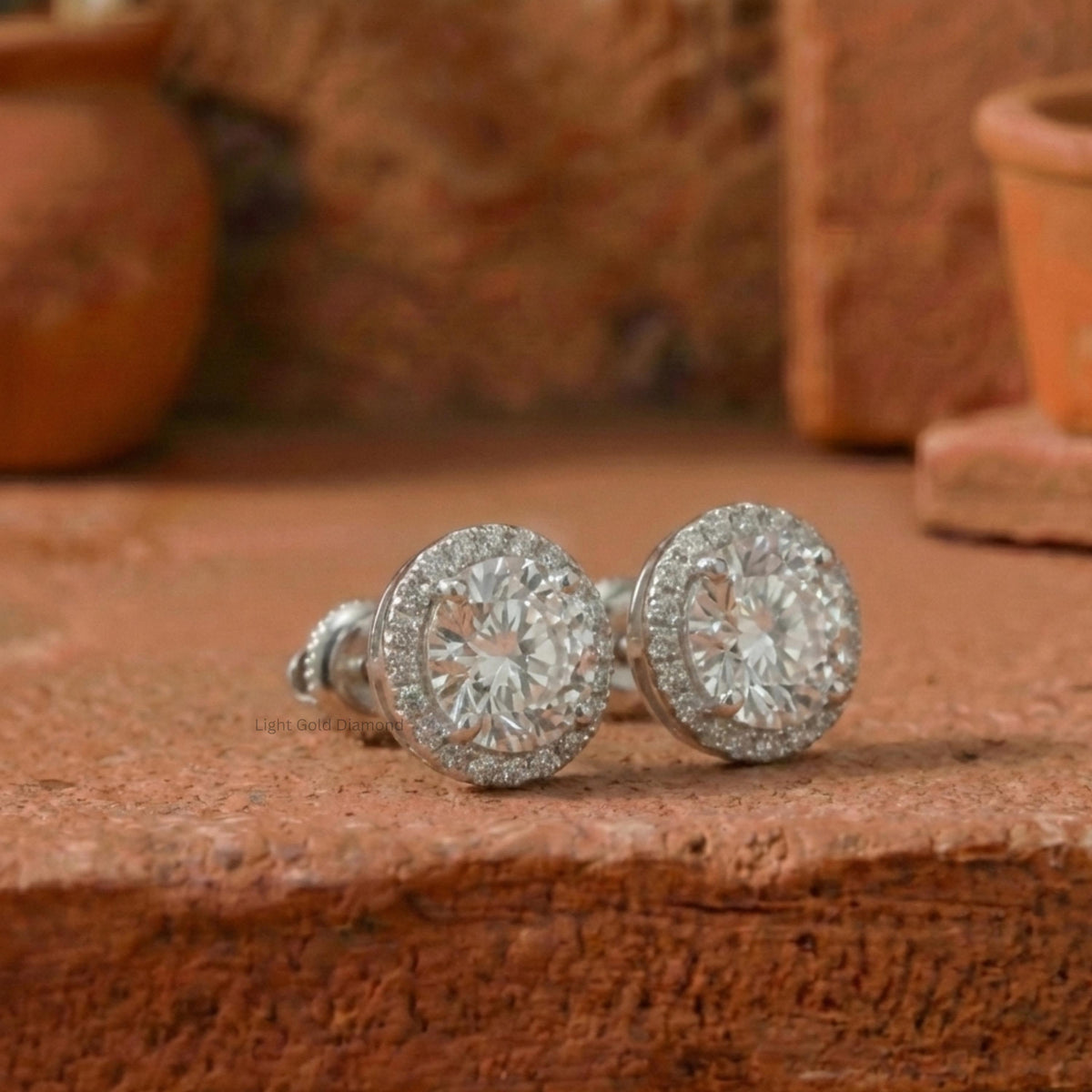 Round Diamond Halo Earrings