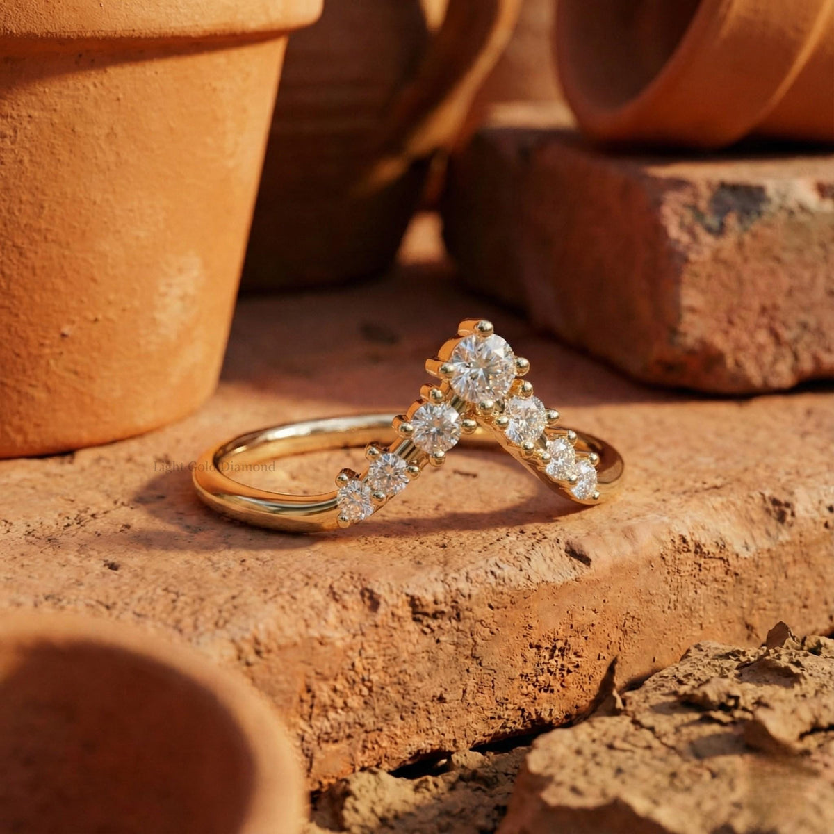 Round Lab Diamond Chevron Band Front view 