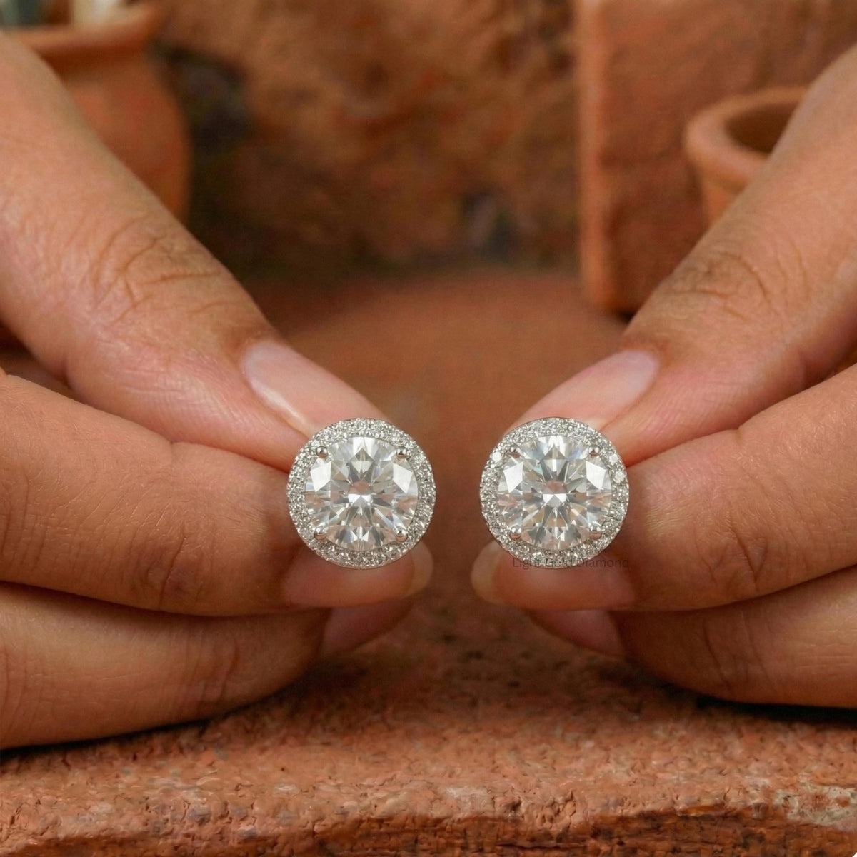 Round Lab Diamond Halo Earrings