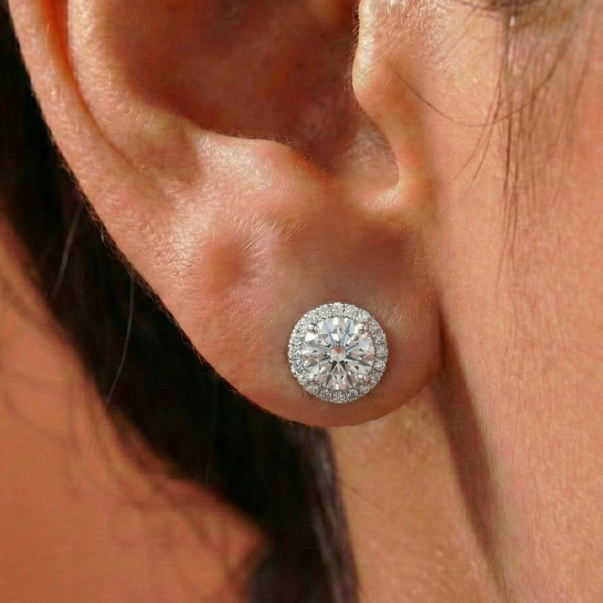 Round Lab Diamond Halo Earrings