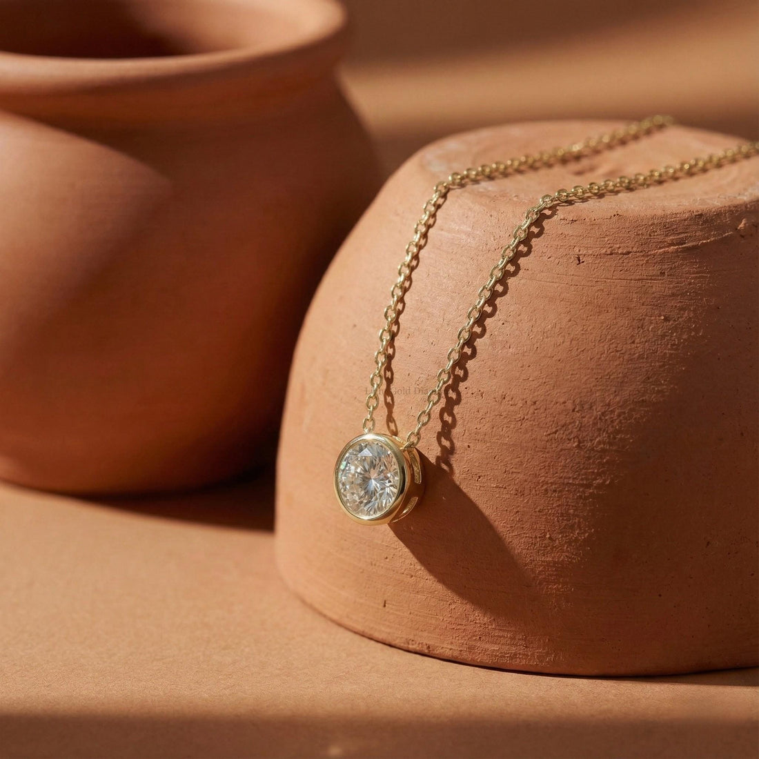 Round Lab Grown Diamond Bezel Set Pendant Necklace