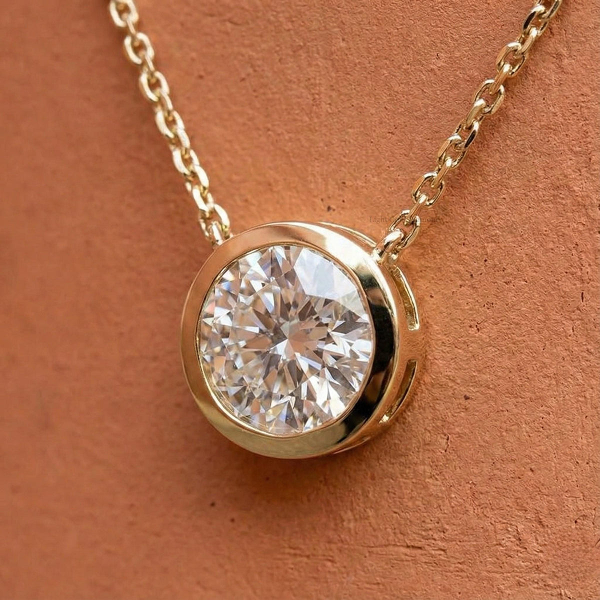 Round Lab Grown Diamond Bezel Set Pendant Necklace