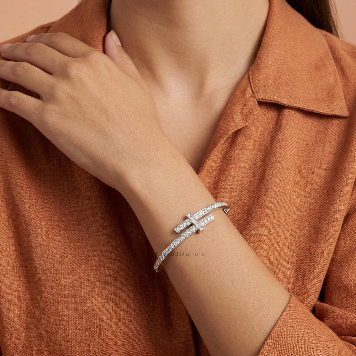 Round Lab Grown Diamond Bypass Bangle Bracelet