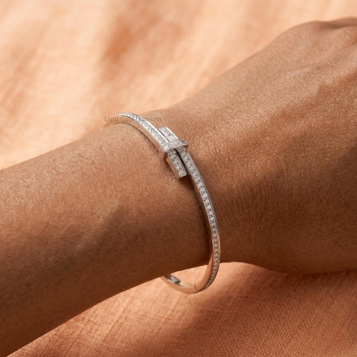 Round Lab Grown Diamond Bypass Bangle Bracelet