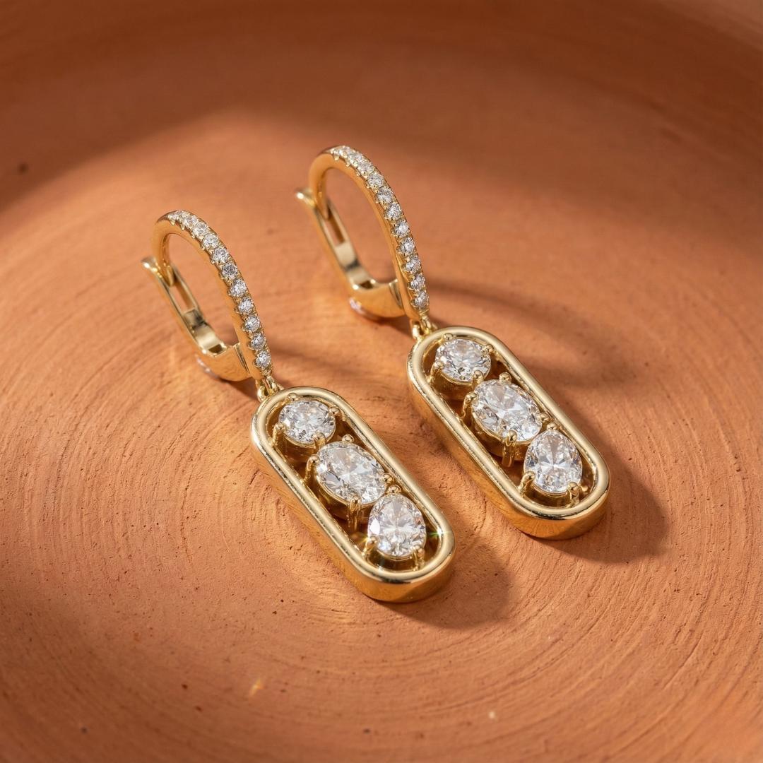 Round Lab Grown Diamond Dangle Hoop Earring