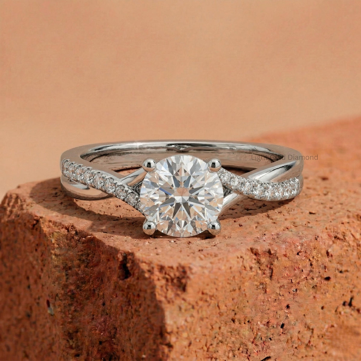 Round Lab Grown Diamond Engagement Ring in Split Shank