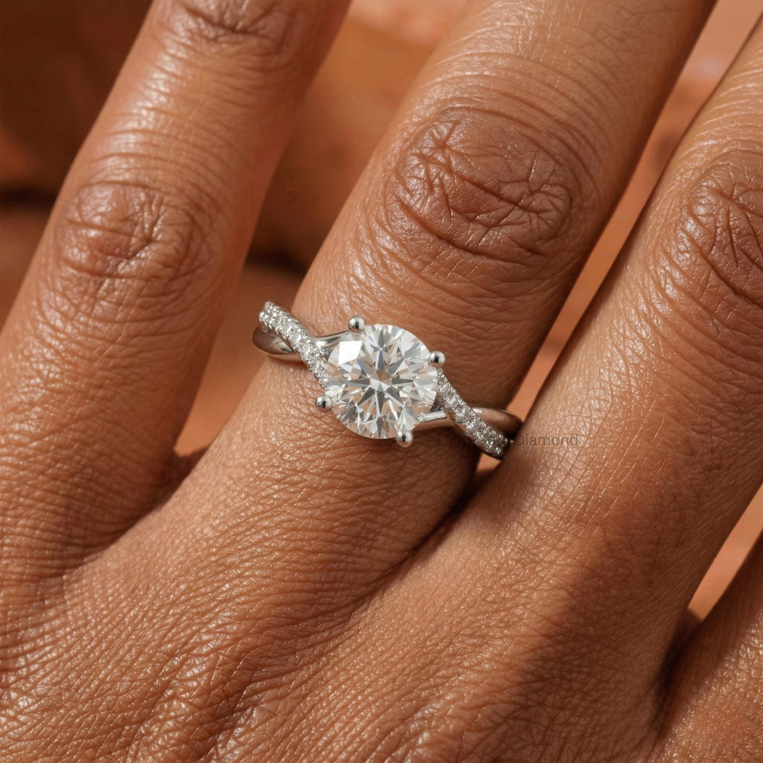 Round Lab Grown Diamond Engagement Ring in Split Shank