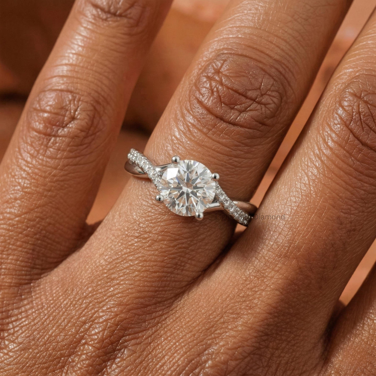 Round Lab Grown Diamond Engagement Ring in Split Shank