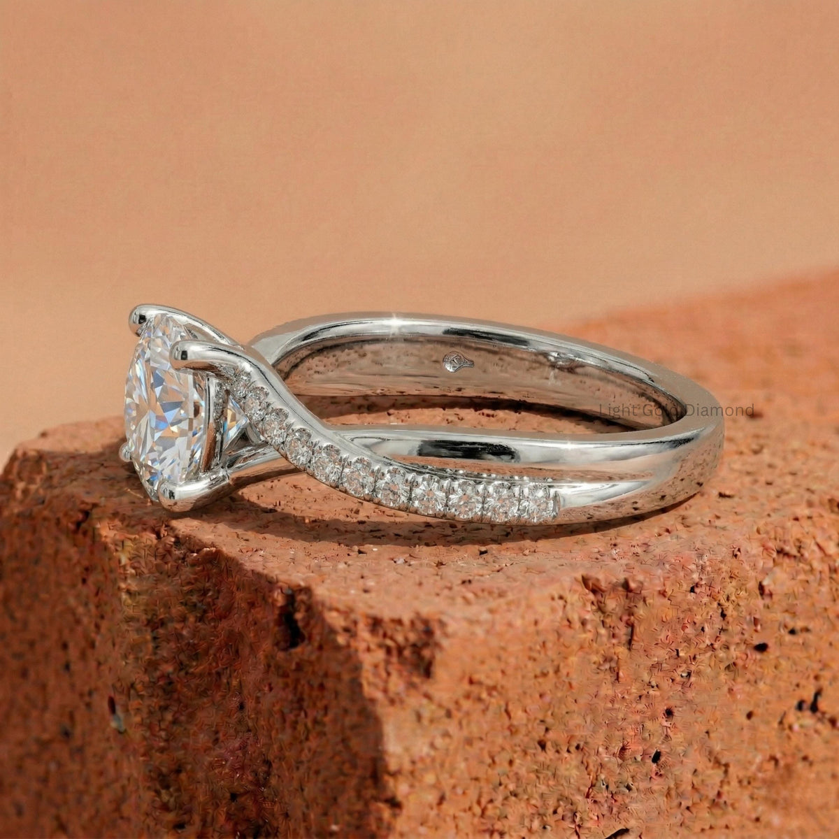 Round Lab Grown Diamond Engagement Ring in Split Shank