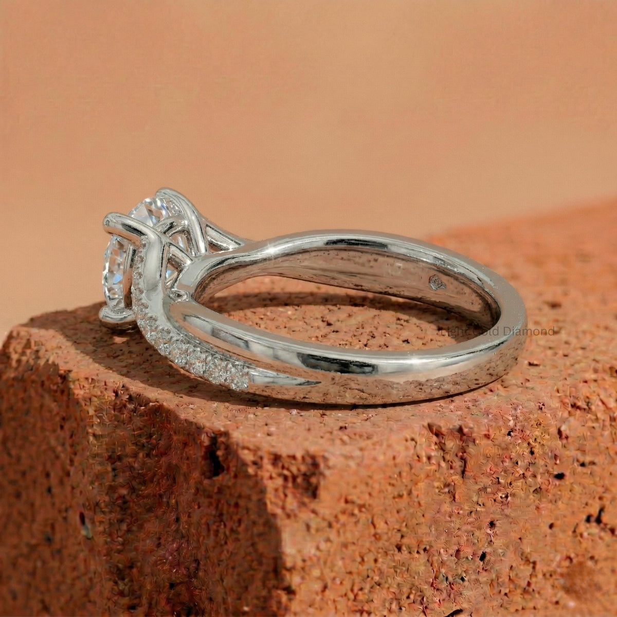 Round Lab Grown Diamond Engagement Ring in Split Shank
