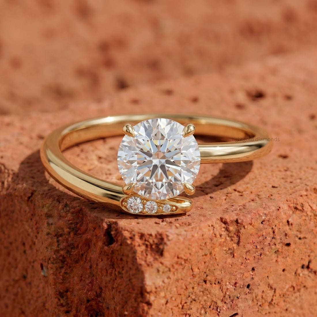 Round Lab Grown Diamond Ring in Bypass Shank