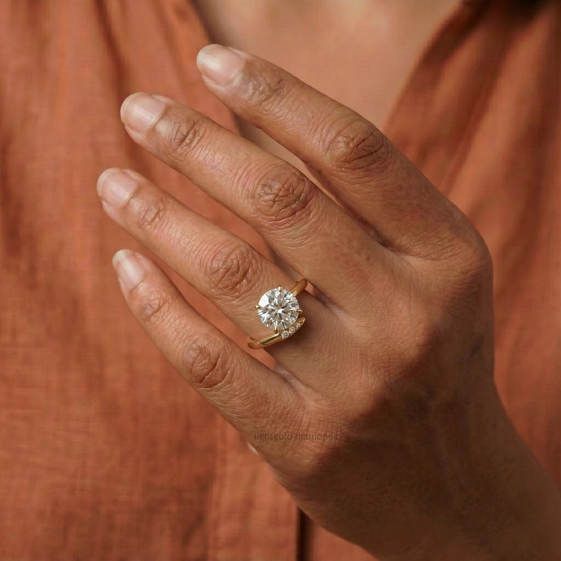 Round Lab Grown Diamond Ring in Bypass Shank