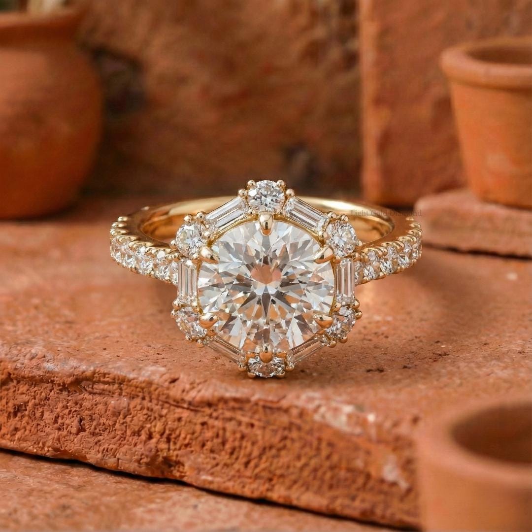 Round Lab Grown Diamond Vintage Engagement Ring