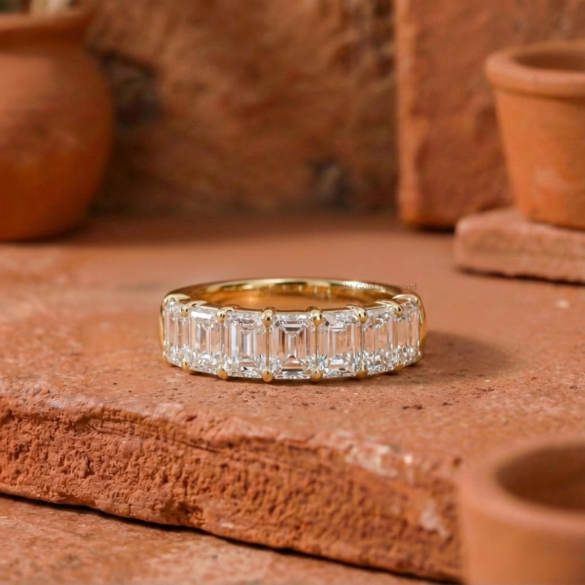 Seven Stone Emerald Diamond Wedding Band