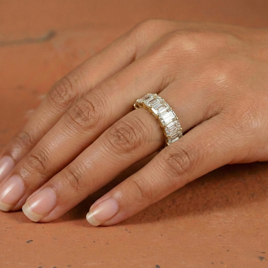 Seven Stone Emerald Diamond Wedding Band