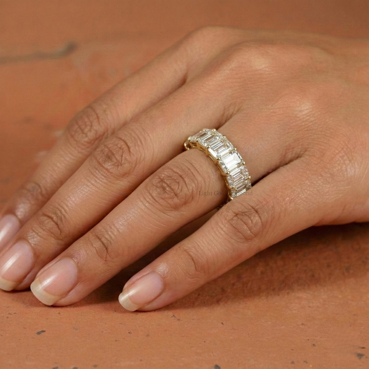 Seven Stone Emerald Diamond Wedding Band