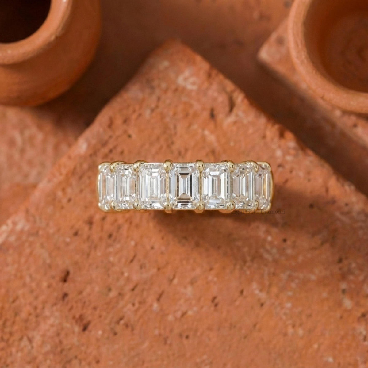 Seven Stone Emerald Diamond Wedding Band