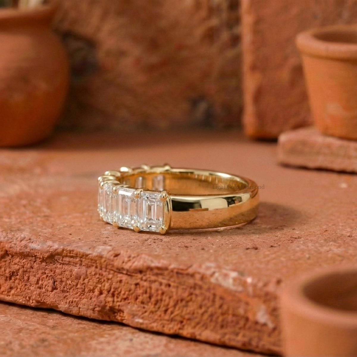 Seven Stone Emerald Diamond Wedding Band