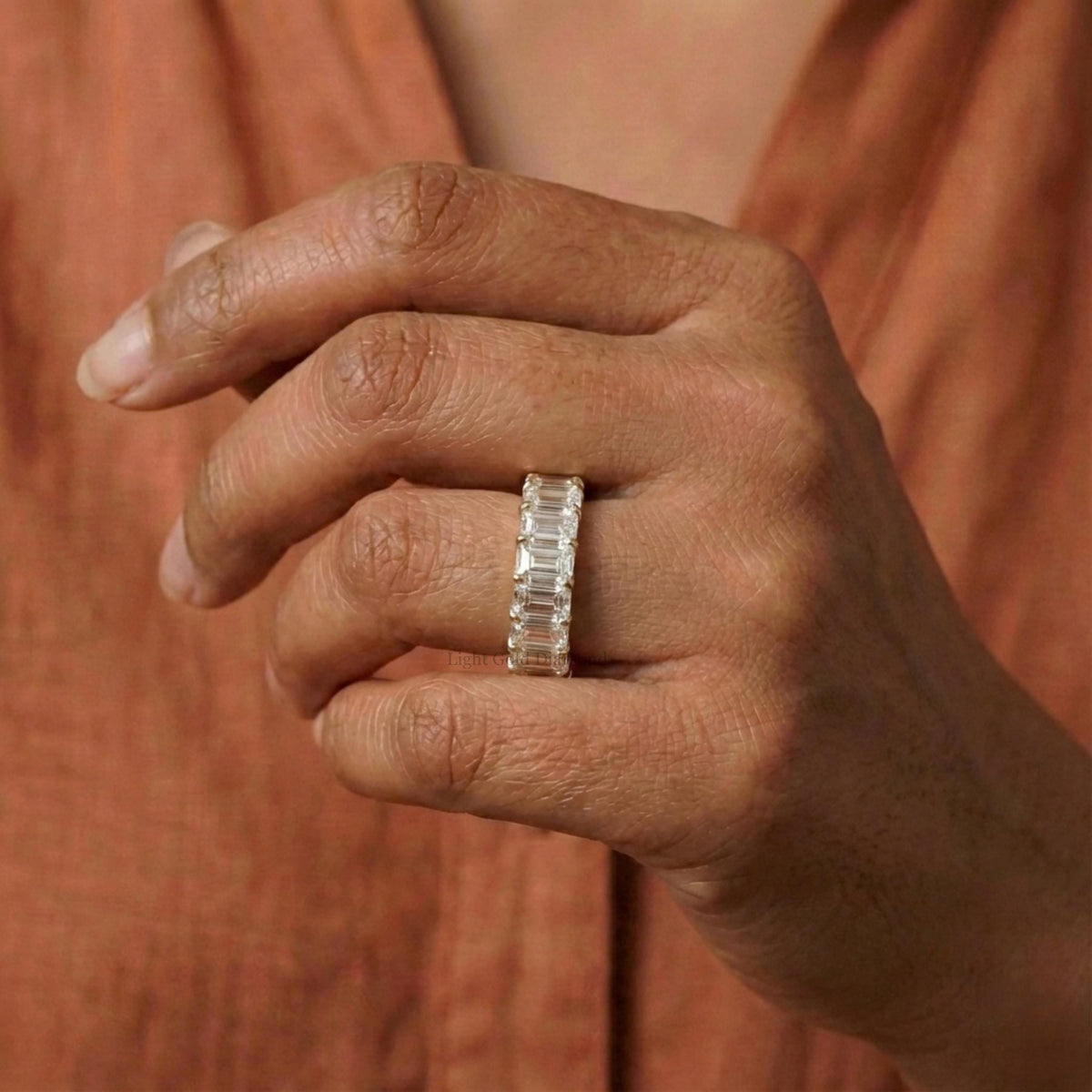 Seven Stone Emerald Diamond Wedding Band