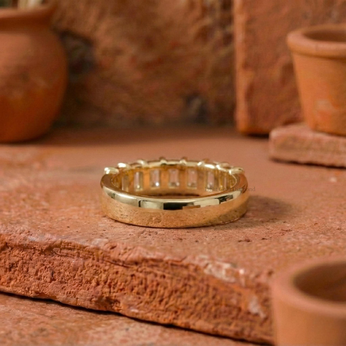 Seven Stone Emerald Diamond Wedding Band