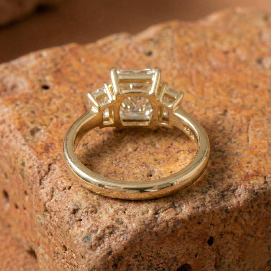 Three Stone Radiant Cut Lab Grown Diamond Ring Trapezoids