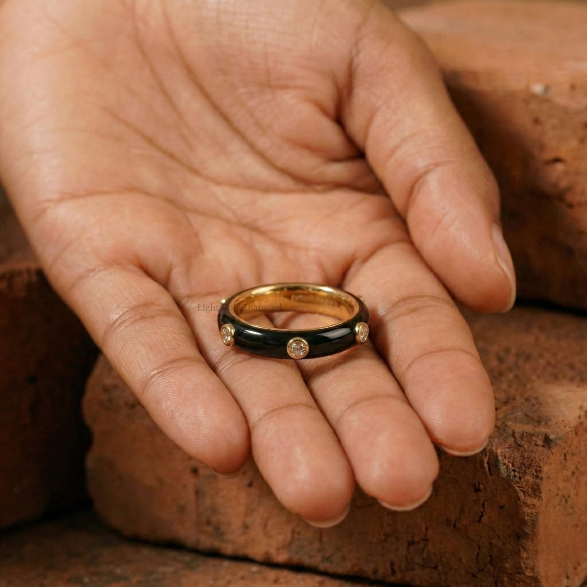Trendy Diamond Spacing Black Band  palam setting 