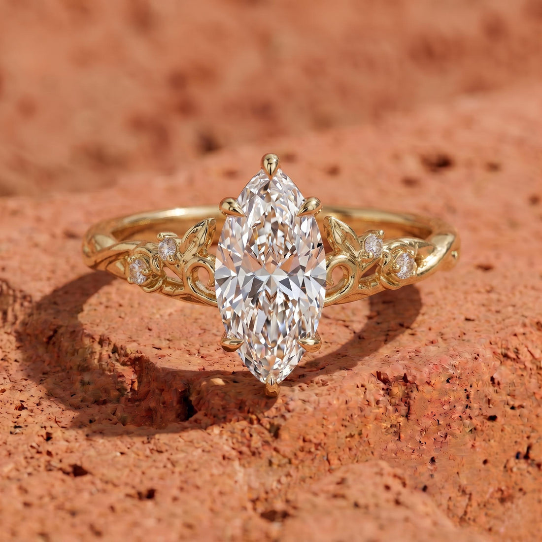 Unique Marquise Engagement Ring in Solitaire Set