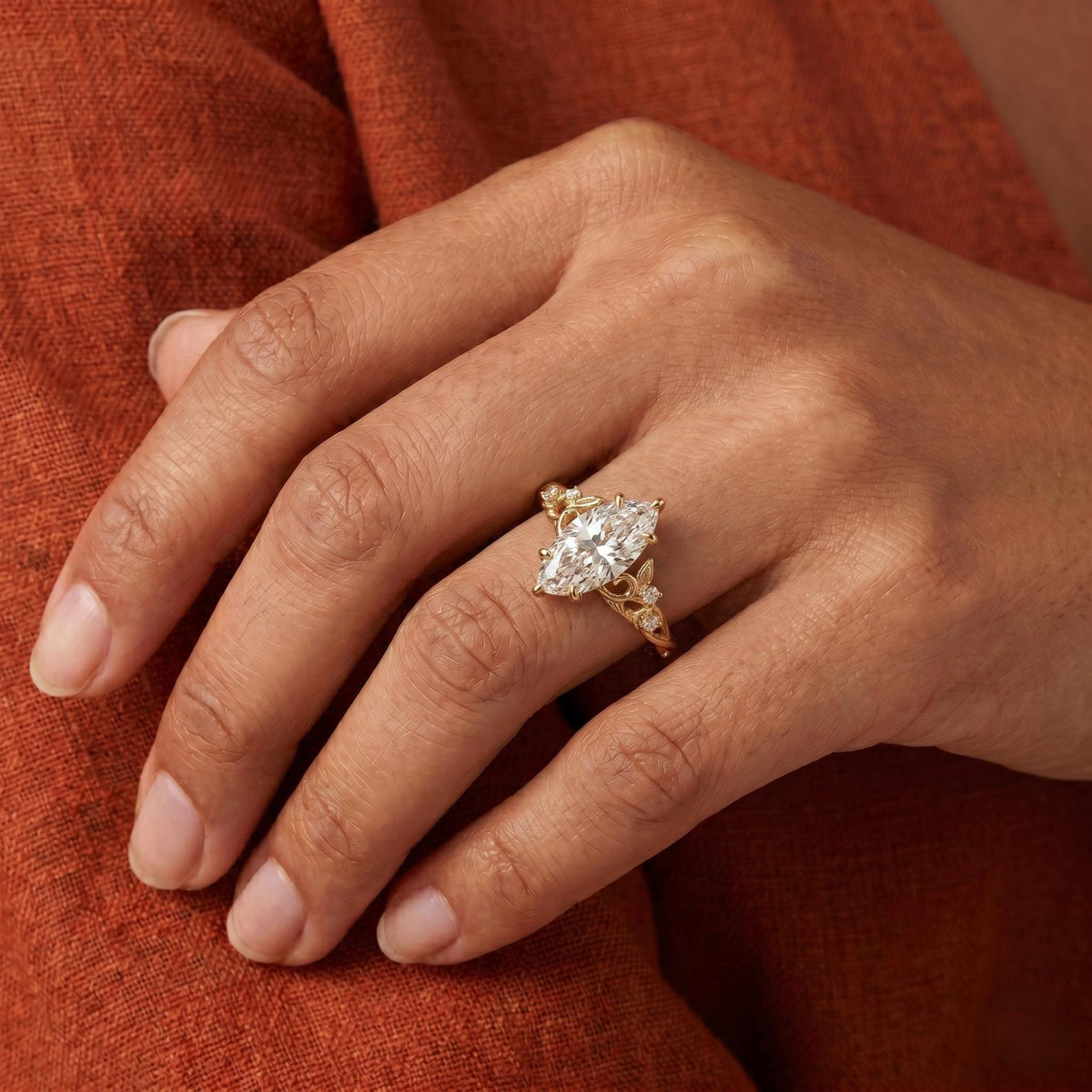 Unique Marquise Engagement Ring in Solitaire Set