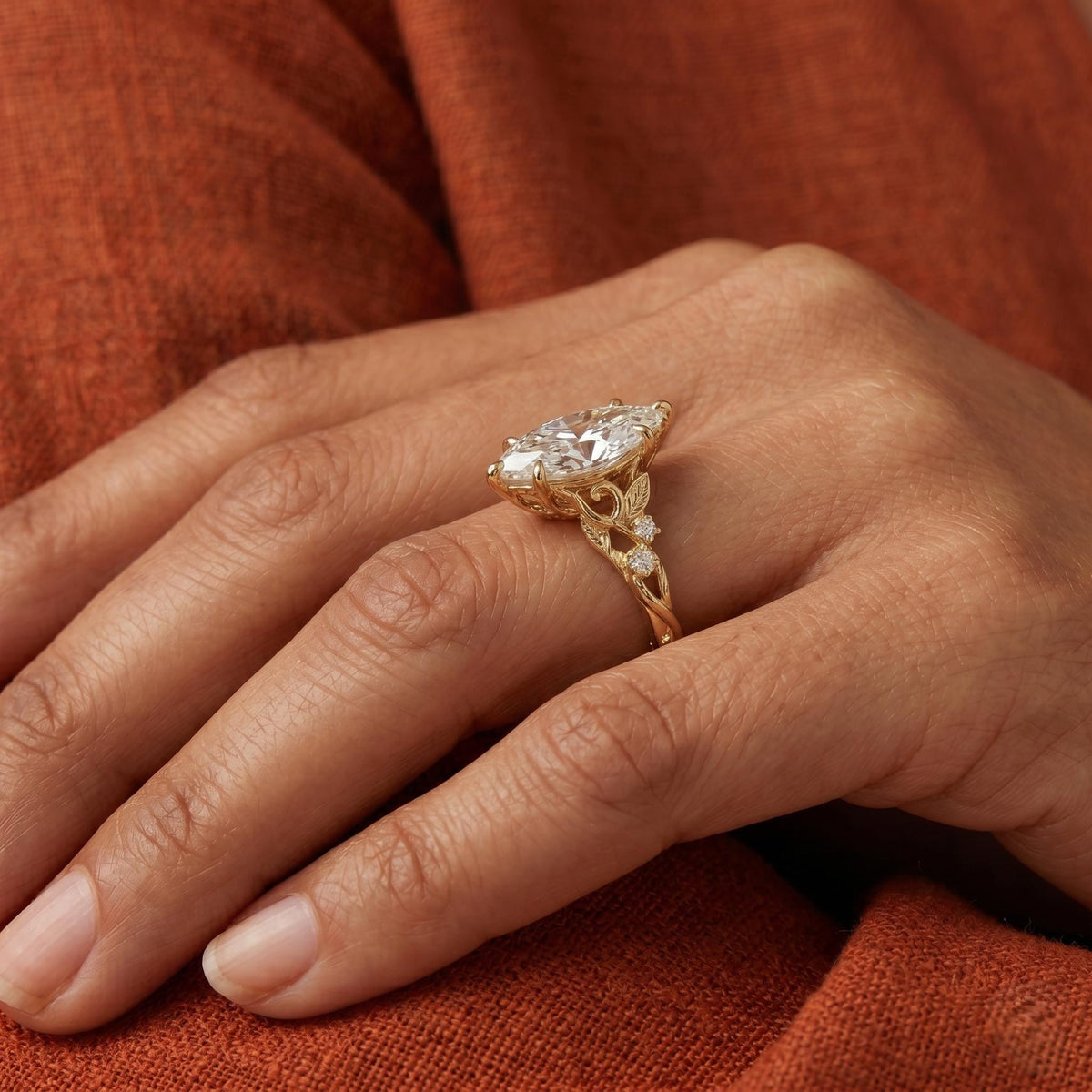 Unique Marquise Engagement Ring in Solitaire Set