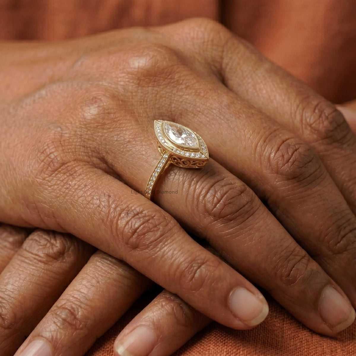 Vintage Halo Lab-Grown Marquise Engagement Ring