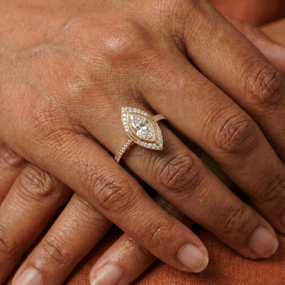 Vintage Halo Lab-Grown Marquise Engagement Ring