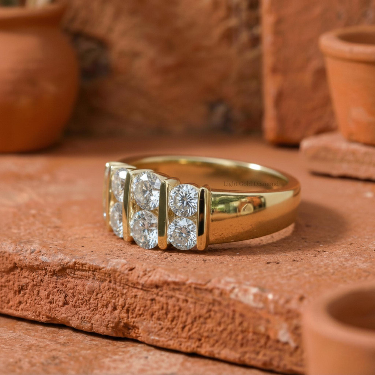 Vintage Round Cut Lab Grown Diamond Ring Side setting 