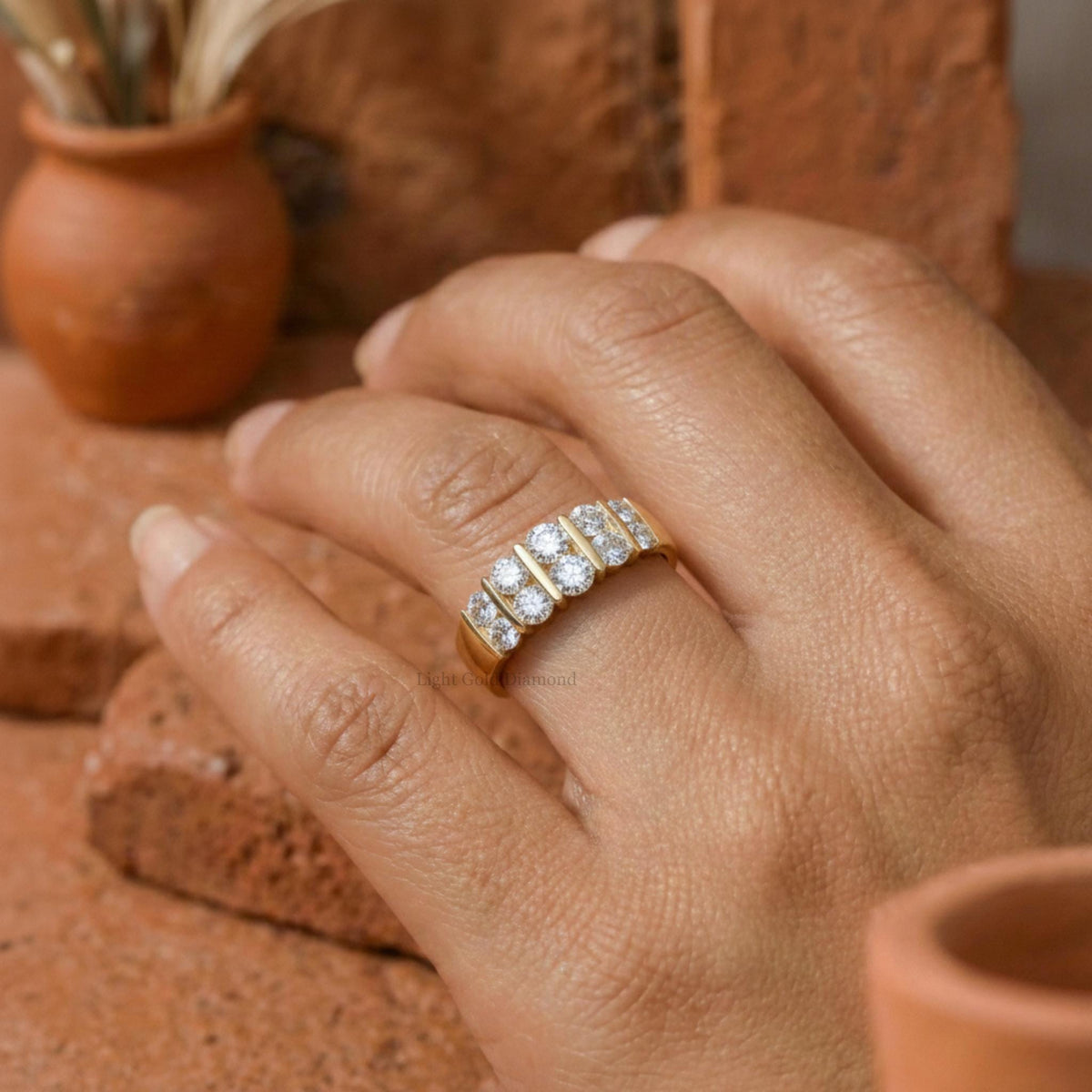 Vintage Round Cut Lab Grown Diamond Ring Hend pose 
