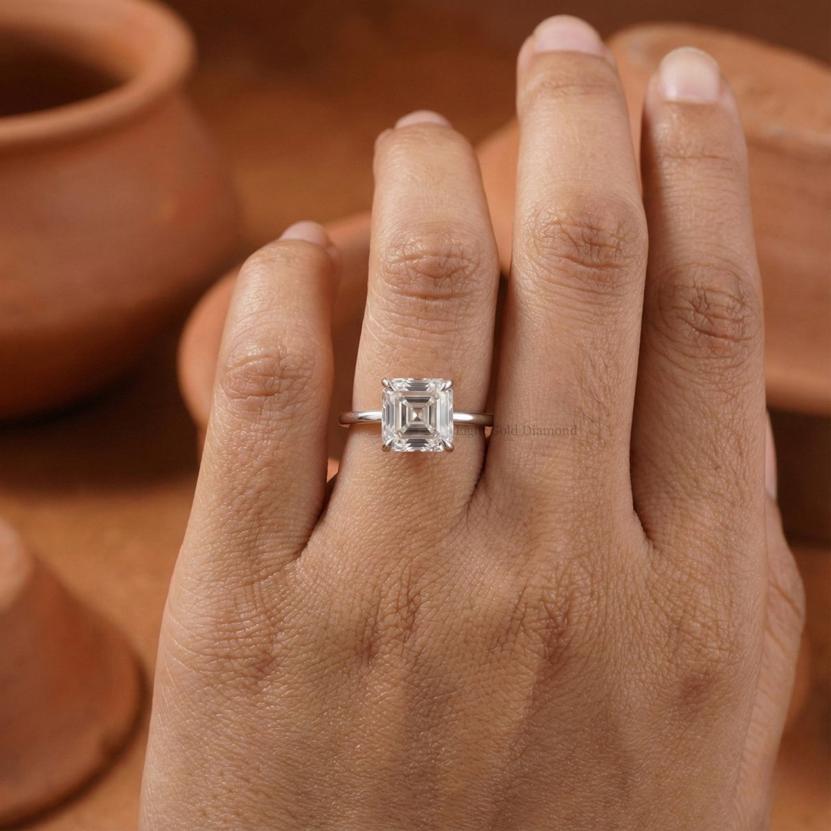 Lab Grown Asscher Diamond Solitaire Engagement Ring