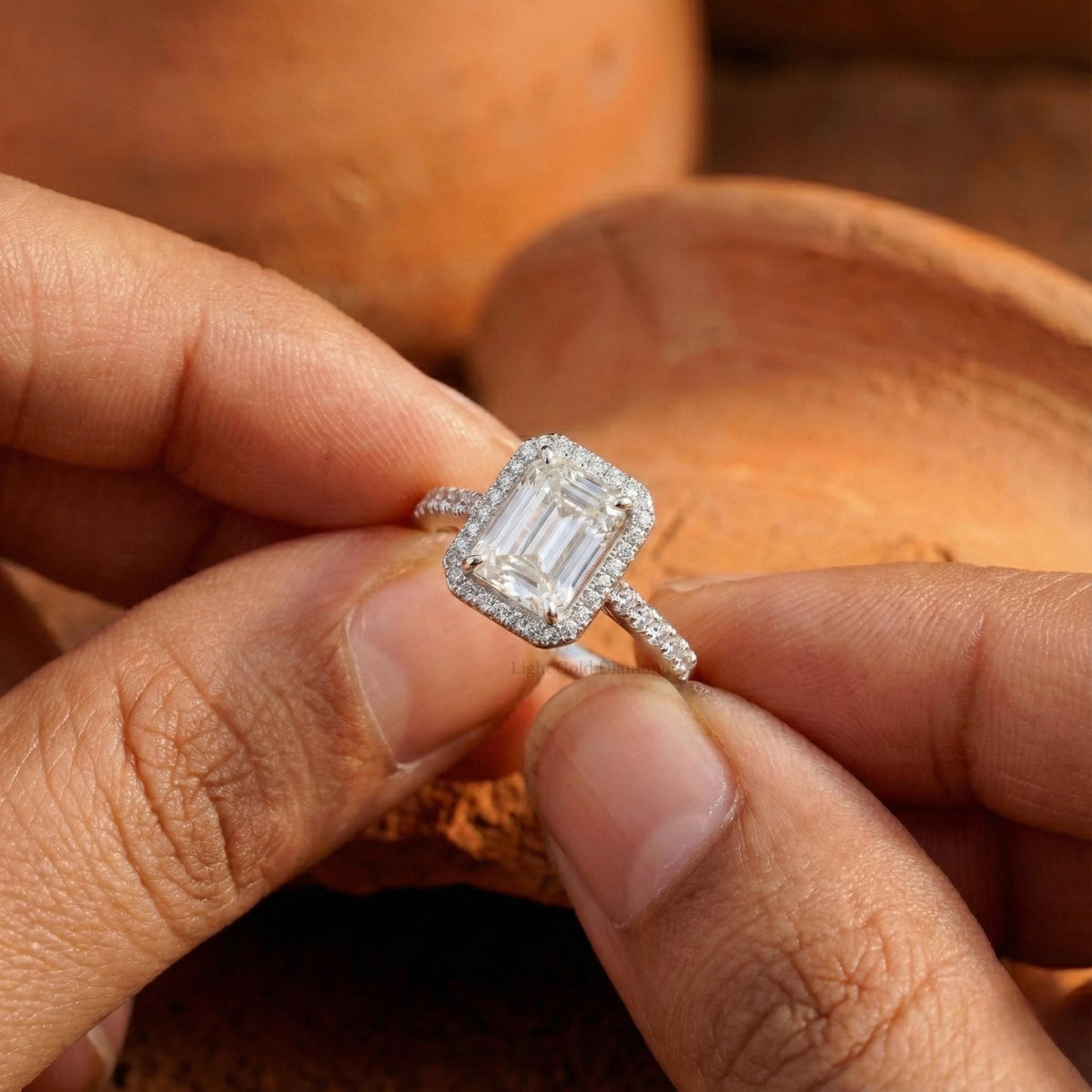 Halo Emerald Cut Lab Grown Diamond Engagement Ring