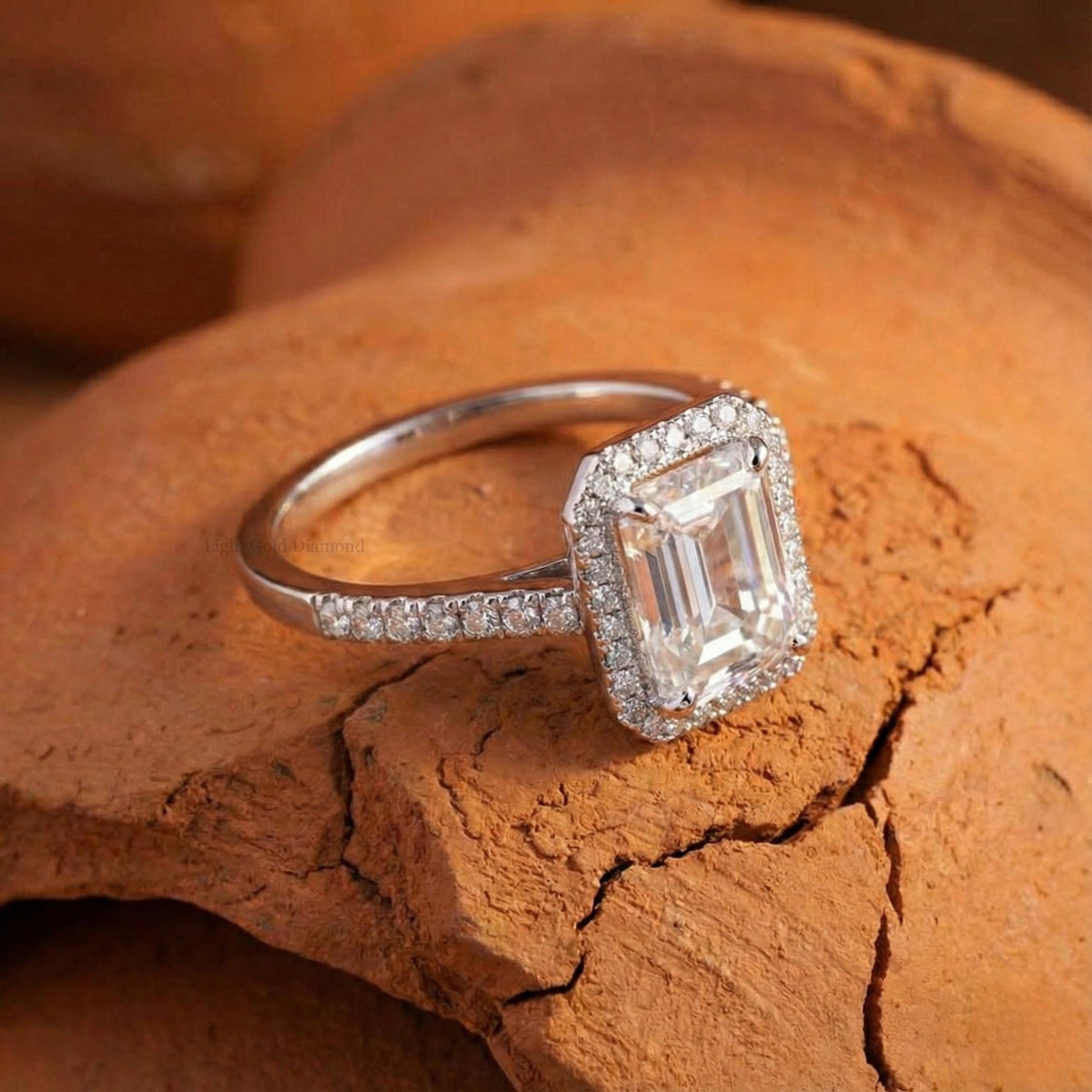 Halo Emerald Cut Lab Grown Diamond Engagement Ring