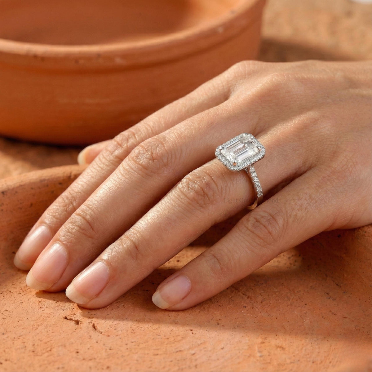 Halo Emerald Cut Lab Grown Diamond Engagement Ring