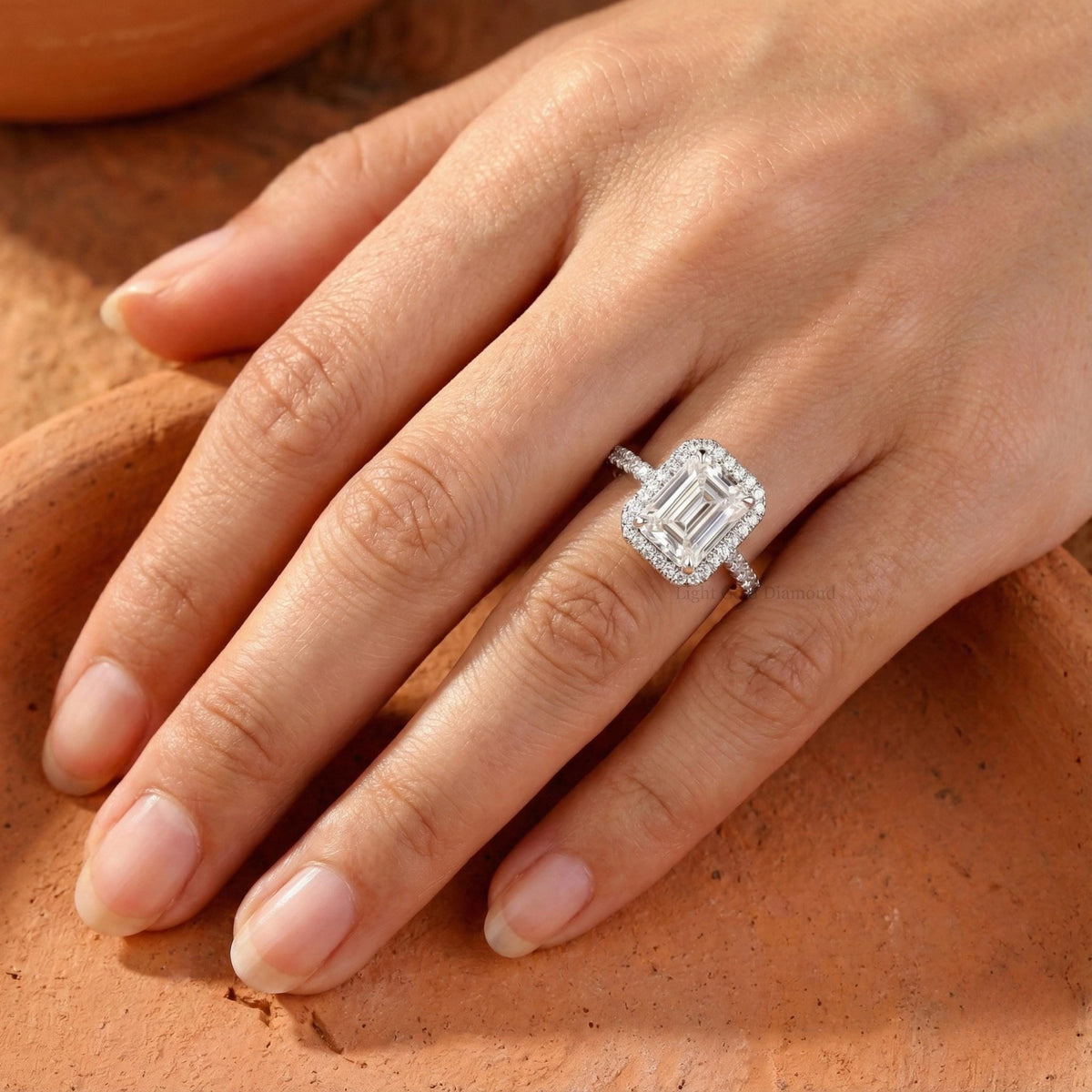 Halo Emerald Cut Lab Grown Diamond Engagement Ring