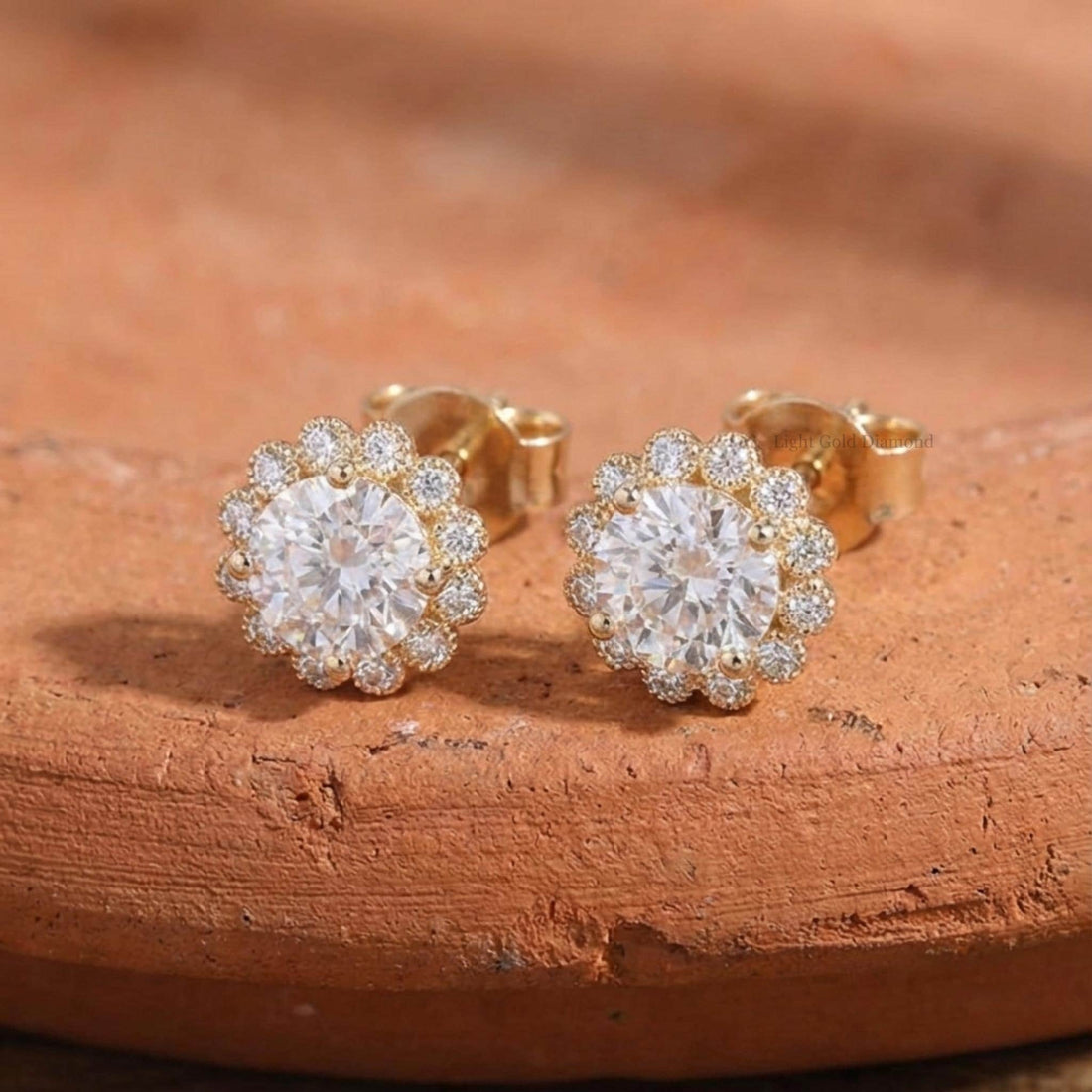 Halo Set Lab Grown Round Diamond Stud Earrings