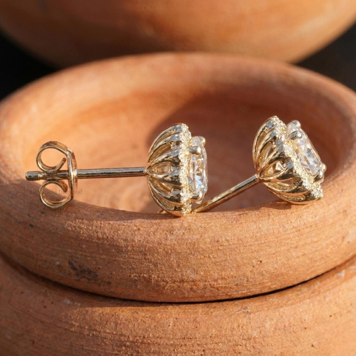 Halo Set Lab Grown Round Diamond Stud Earrings