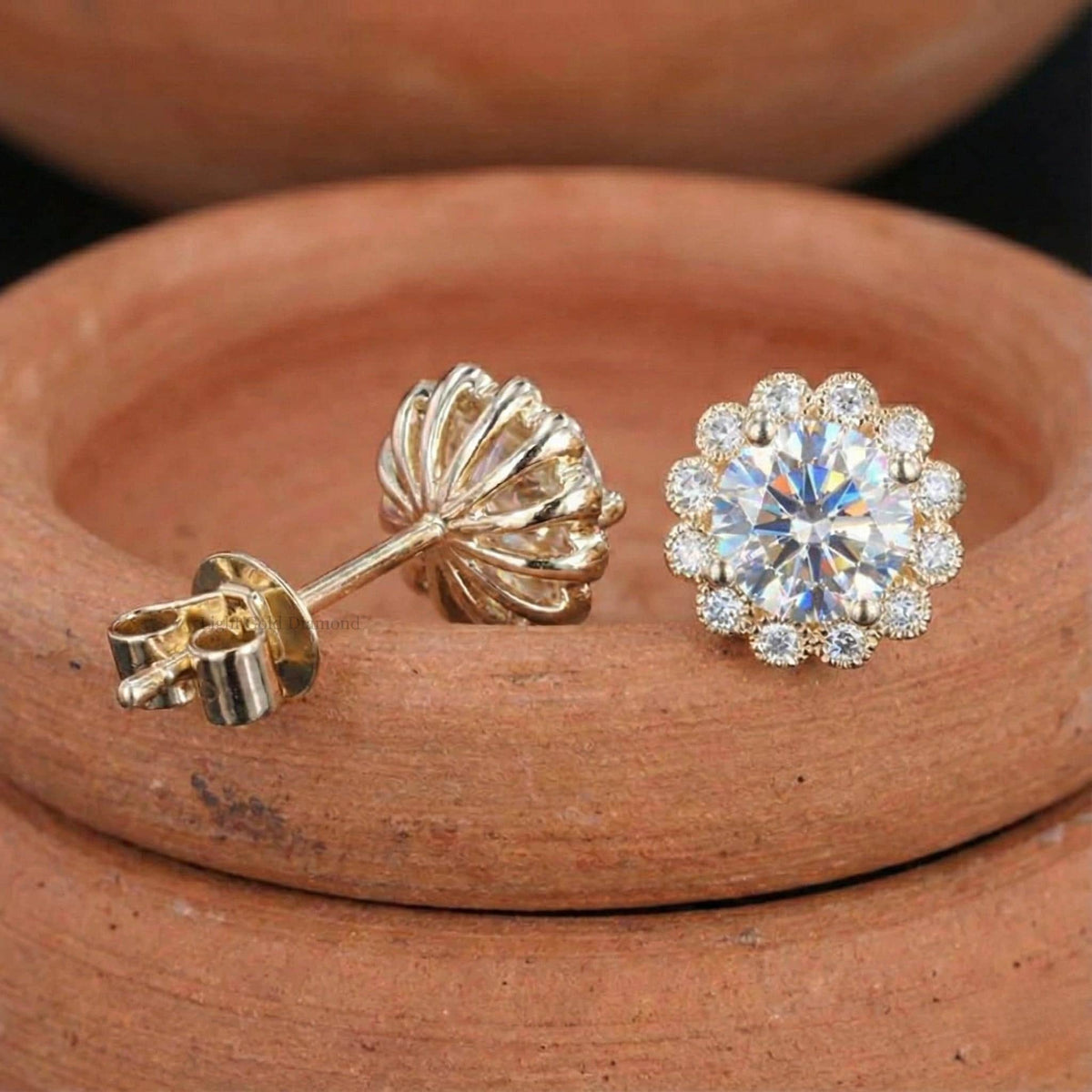 Halo Set Lab Grown Round Diamond Stud Earrings